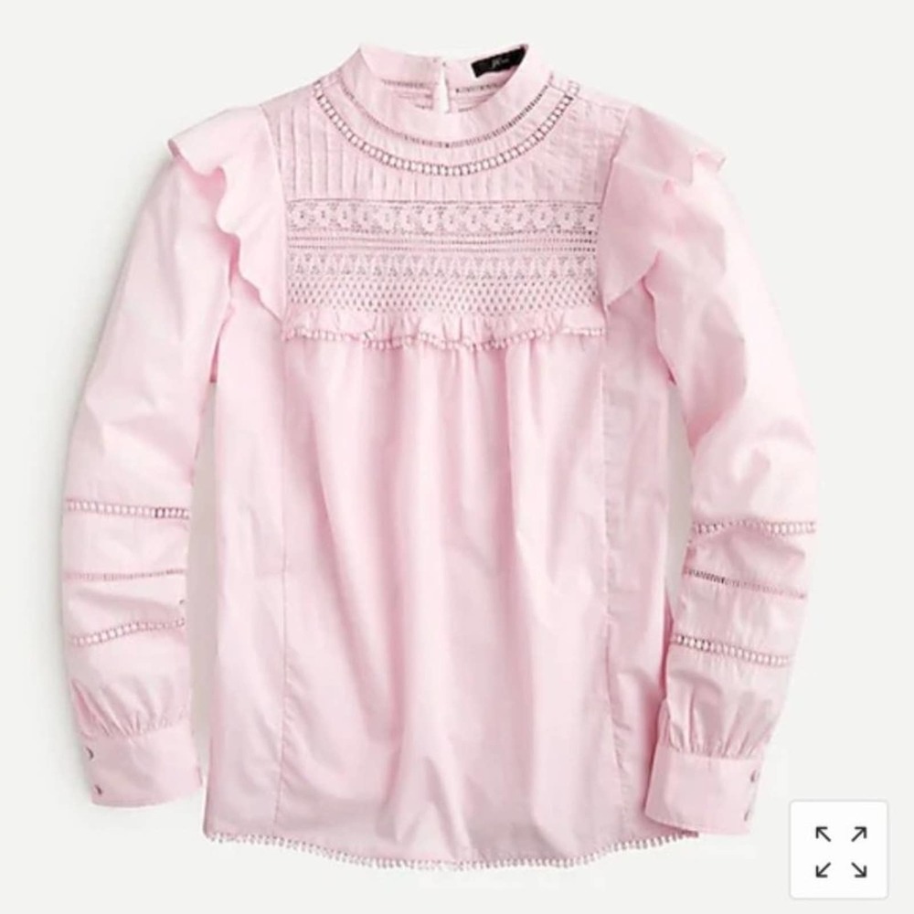 New J. Crew Crocheted Lace Flutter Sleeve Mock Neck Pink Top Medium